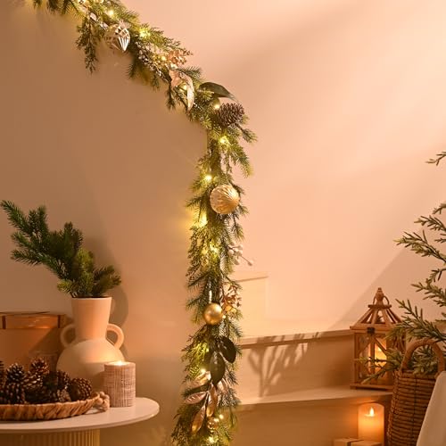 Christmas Garland with Lights 6Ft Prelit for Mantle Stairs Railing I539