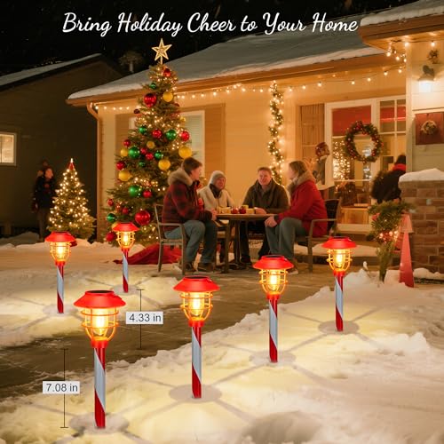 6 Pack Solar Pathway Lights Outdoor Christmas Decorations, Waterproof Candy Cane for Yard Walkway Garden Q12961