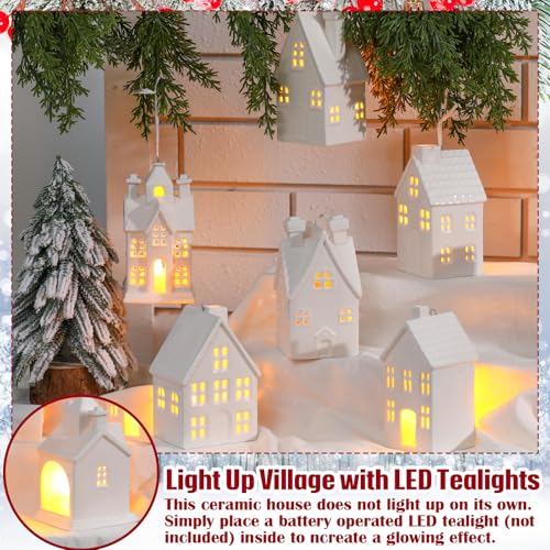 Set of 6 White Ceramic Christmas Village Houses Tabletop Decorations U141