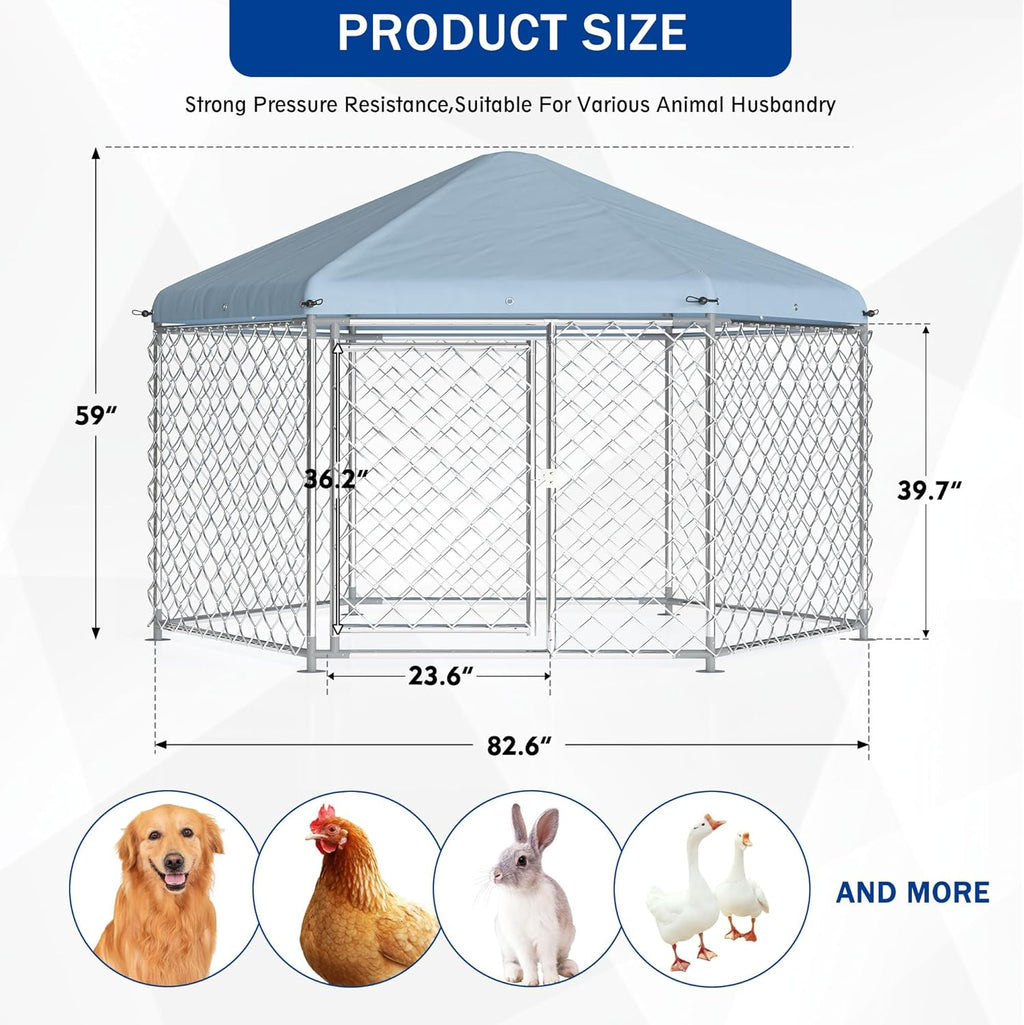 Large Dog Kennel Outdoor with Roof and Metal Gate S1274