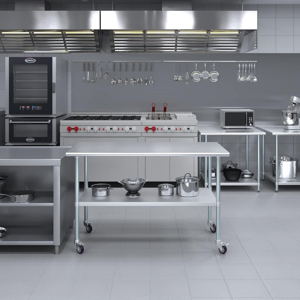 Stainless Steel Work Table with Under-Shelf and 4 Wheels K35944