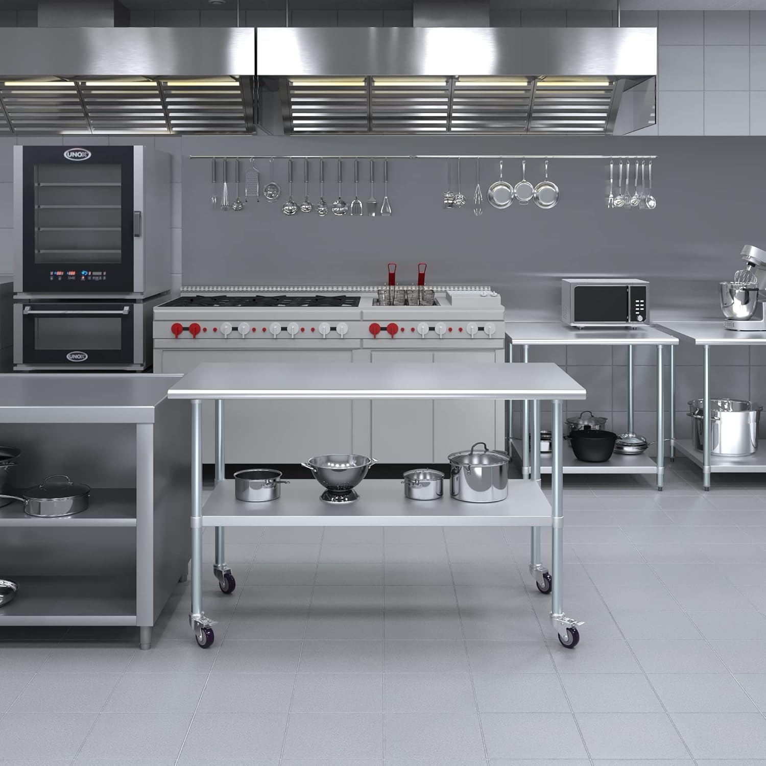 Stainless Steel Work Table with Under-Shelf and 4 Wheels K35944