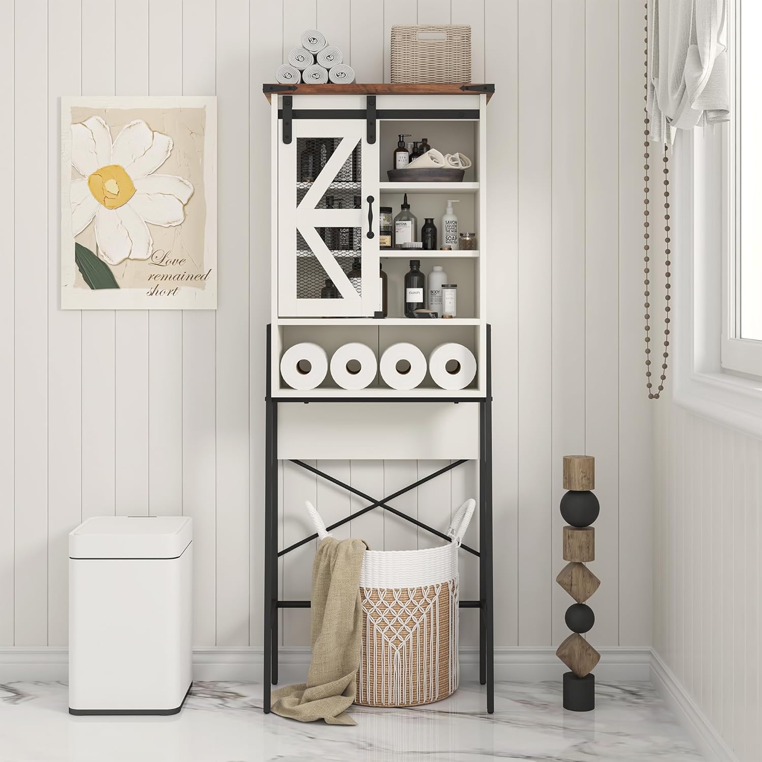 Over The Toilet Storage Cabinet with Adjustable Shelves and Barn Door A346660