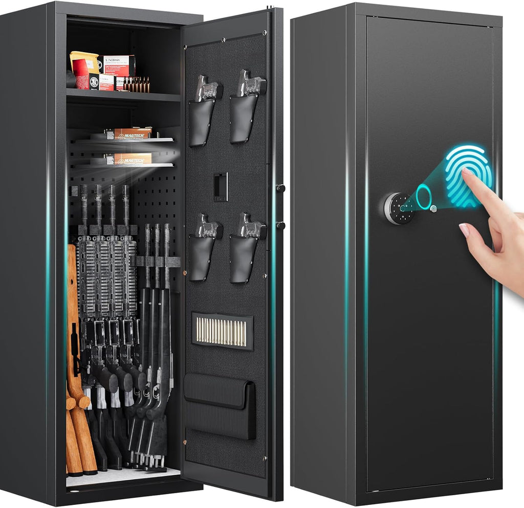 13-15 Rifle Gun Safe,Biometric Gun Safes for Home Rifles and Pistols, Large Unassembled Rifle Safe with 3 Removable Gun Racks, Digital Gun Cabinet with 4 Pistol Pocket