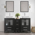 60" Double Vanity (2 * 24" Vanity,2* Porcelain Vessel Basin Sink,1 * 12" Side Cabinets),Double Bathroom Vanity Top with Porcelain White Sink,1.5 GPM Faucet/Drain Parts/Mirror Includes
