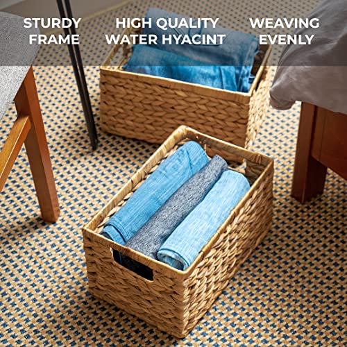 Natural Water Hyacinth Woven Storage Baskets with Handles, Set of 6 F62590