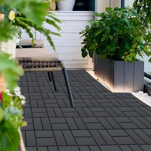Interlocking Deck Tiles Outdoor Waterproof Patio Flooring, 12 Pack, Dark Grey Y56055
