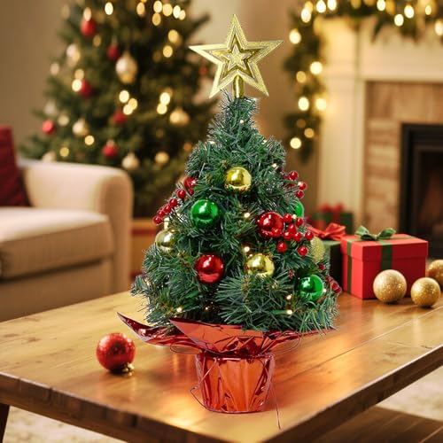 Tabletop Christmas Tree with LED Lights, 22-Inch Pre-Decorated Artificial Tree K796