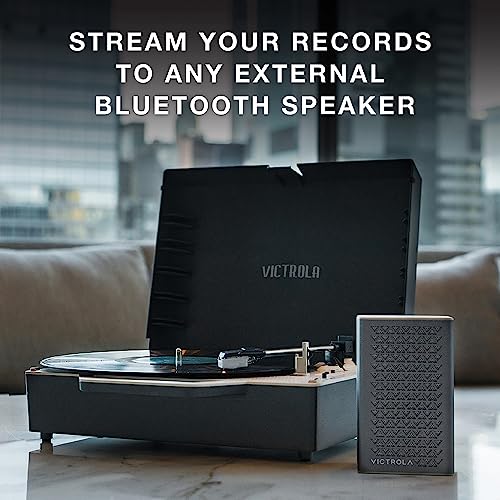 Suitcase Vinyl Record Player, 3-Speed Belt-Driven Bluetooth Turntable, Gray S749