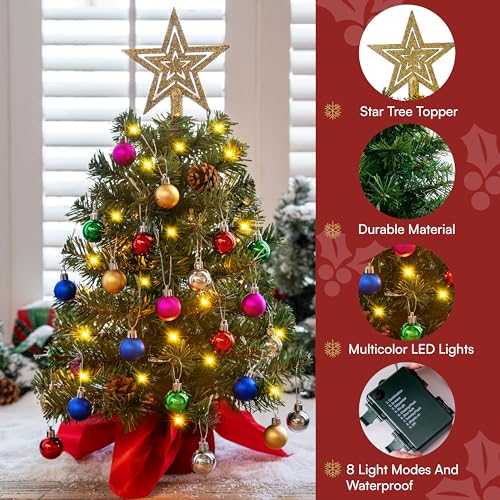 24" Mini Christmas Tree Tabletop Set with LED Lights and Star Treetop Z113832