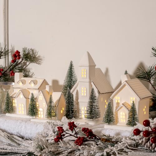 Ceramic Christmas Village Set with LED Lights, Tabletop Decor K751
