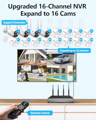 Wireless Security Camera System with 2TB Hard Drive, 4 Cameras, Night Vision Y58787