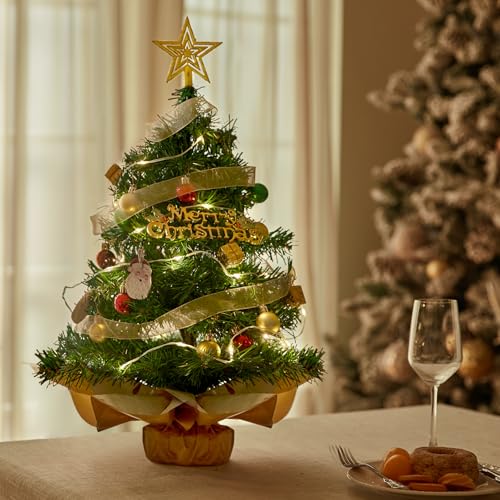 Mini Christmas Tree with 50 LED Lights, 24 Inch Tabletop Prelit Artificial Tree U511