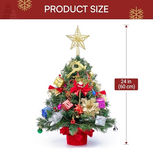 24" Mini Christmas Tree Tabletop Set with LED Lights and Star Treetop Z113832