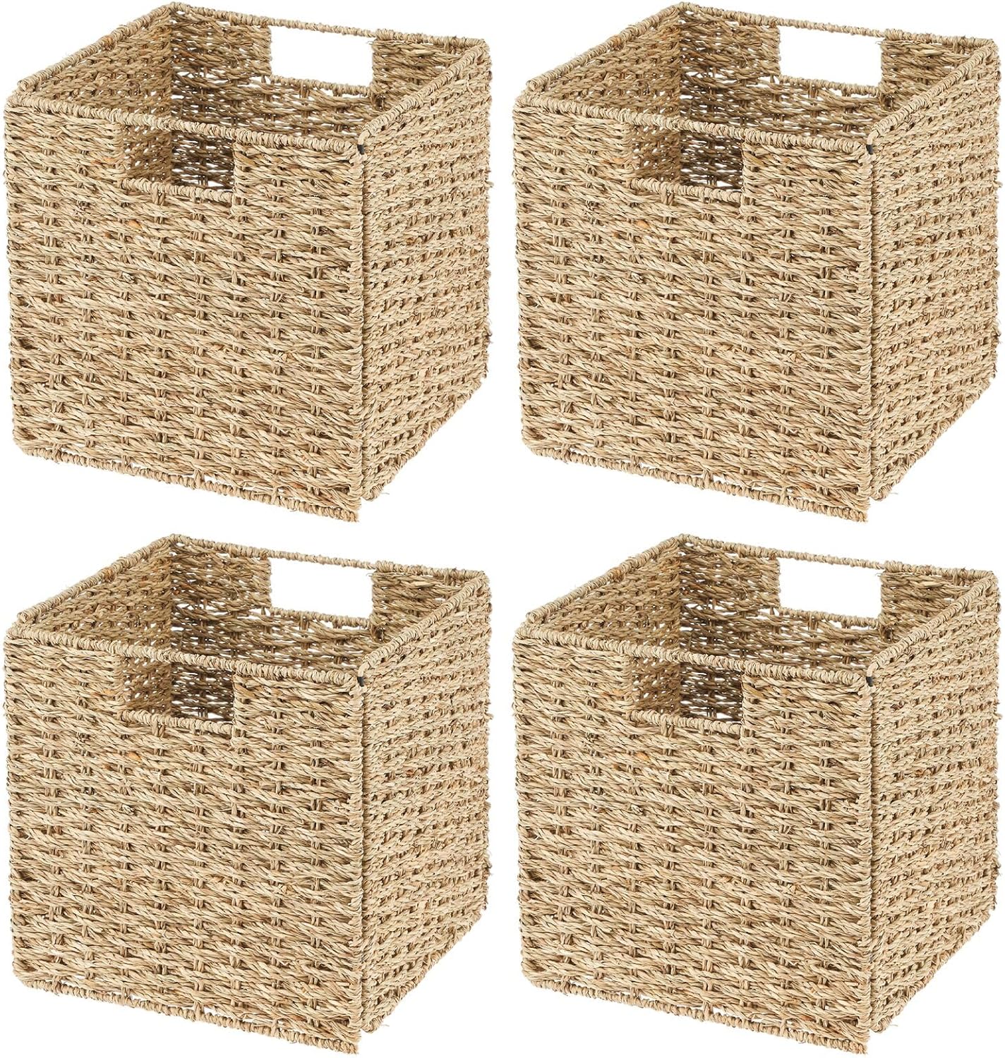 Seagrass Woven Cube Basket Organizer with Handles, 4 Pack, Natural/Tan F18071