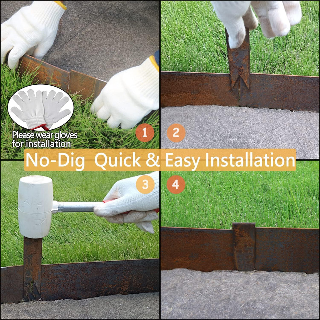 6 Pack Steel Lawn Edging, Cor-Ten Steel, 40 inch Strips, 6 inch Depth, 20FT Total I286