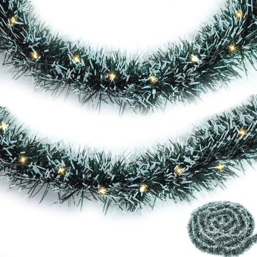 Christmas Garland with Lights 15FT, 2 Pack for Mantle, Stairs, Door & Wall Decor Q268