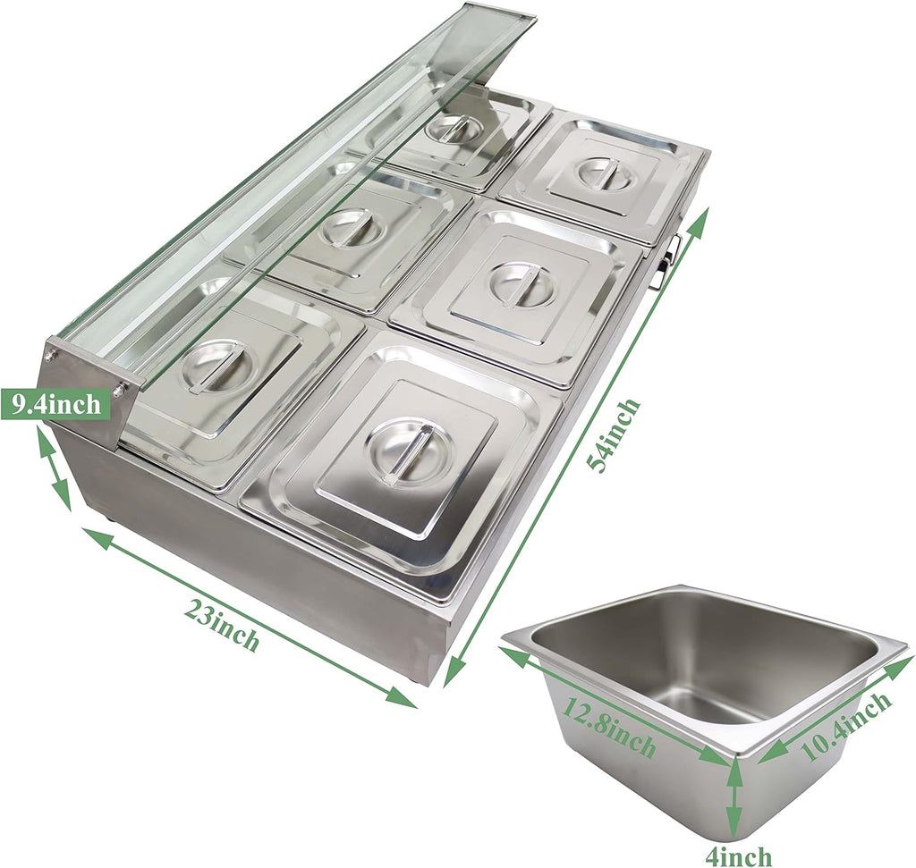 6-Pan Bain-Marie Buffet Food Warmer Double Row Electric Stainless Steel 2000W T1542