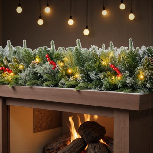 Pre-Lit Artificial Christmas Garland with Dual Color LED Lights and Remote Timer Q9646