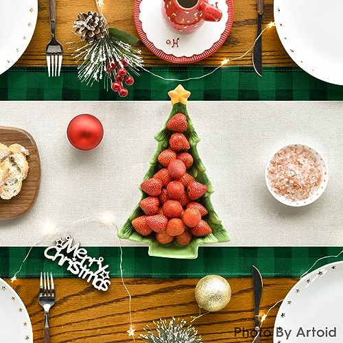 Buffalo Plaid Christmas Trees Table Runner, Winter Holiday Kitchen Dining Decor, 13 x 108 Inch D48516