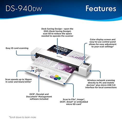Duplex Wireless Compact Mobile Document Scanner V69209