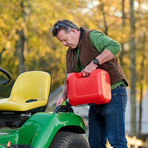 SmartControl Plastic Dual Handle 5 Gal Gasoline Can Container with Controllable Flow Nozzle and Capless Funnel, Red L742