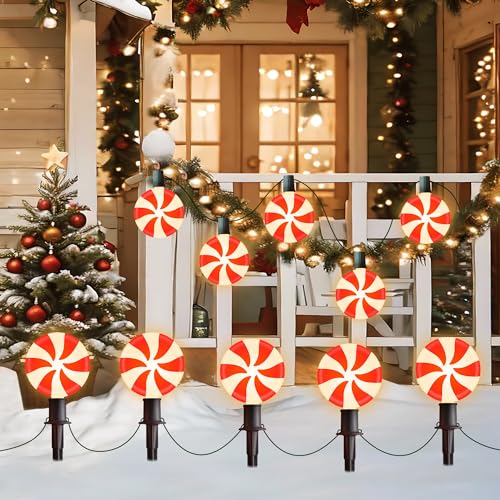 Unicorn Christmas Lollipop Pathway Lights, 10 LED Peppermint String Lights with Stakes Z721