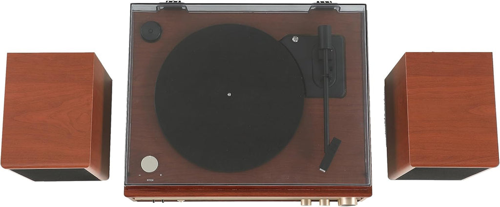 Turntable System with Bluetooth, CD, AM/FM and Speakers, Walnut S1743