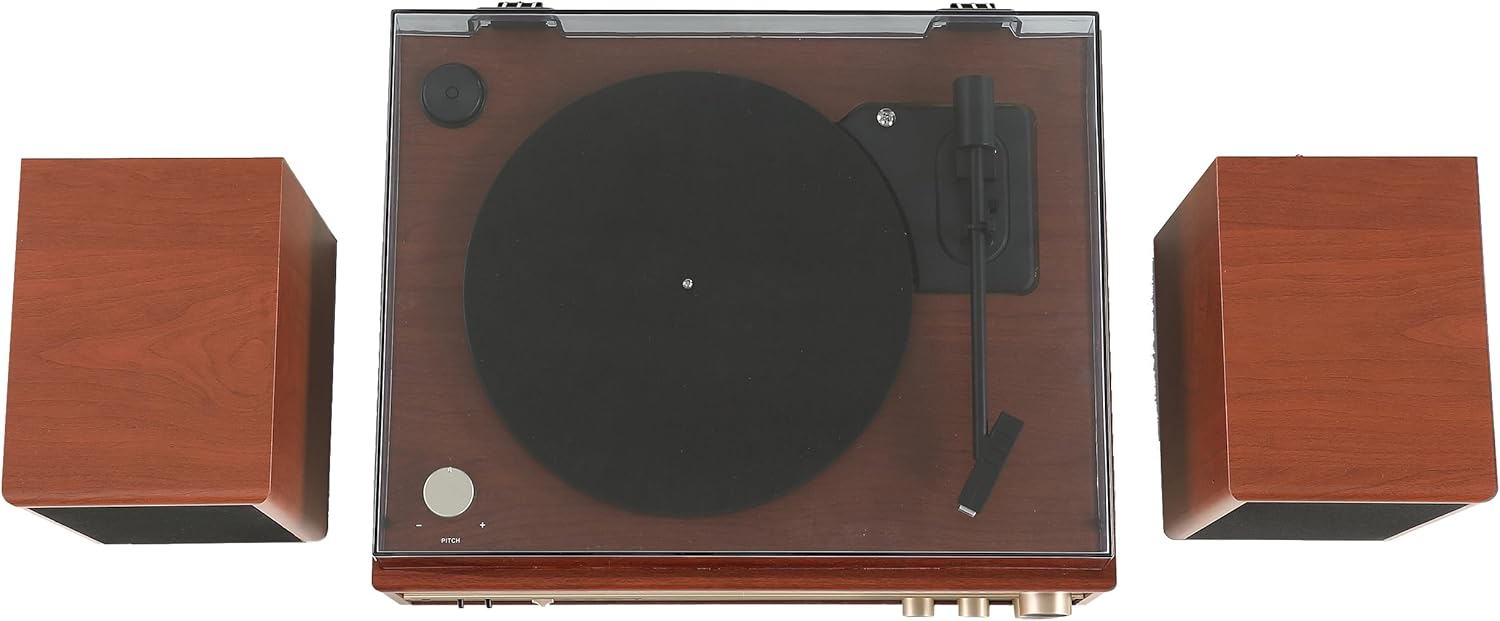 Turntable System with Bluetooth, CD, AM/FM and Speakers, Walnut S1743