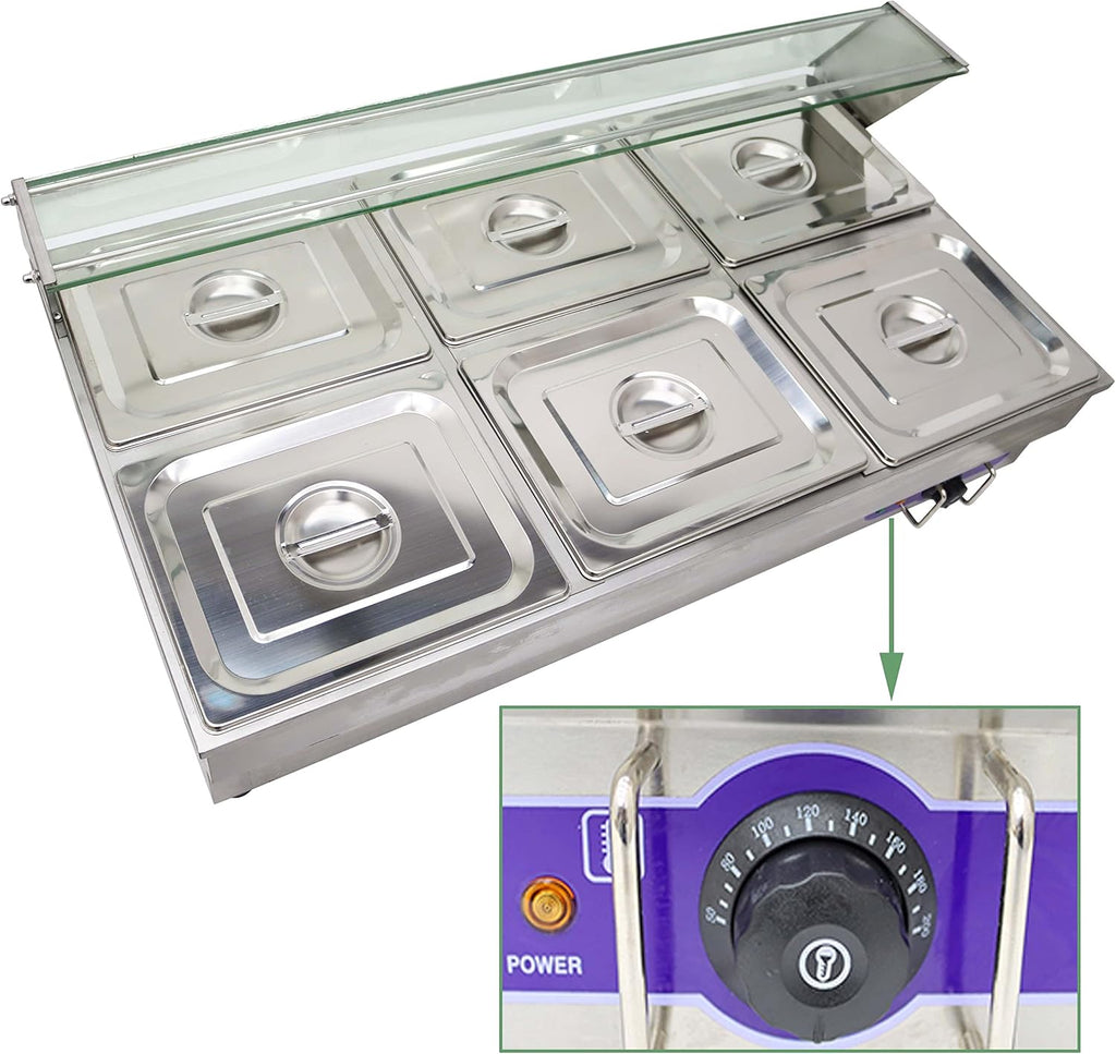 6-Pan Bain-Marie Buffet Food Warmer Double Row Electric Stainless Steel 2000W T1542