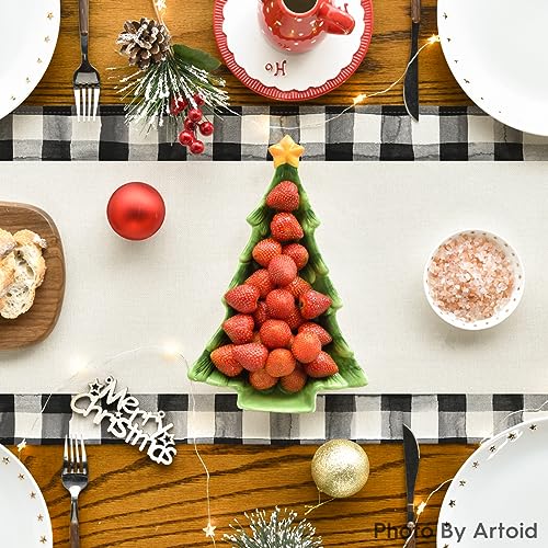 Buffalo Plaid Christmas Trees Table Runner, Winter Holiday Kitchen Dining Decor, 13 x 108 Inch D48516
