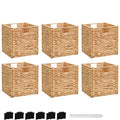 Storage Baskets Wicker Cube Baskets Foldable Handwoven Storage Baskets Bins with Handles Water Hyacinth Laundry Organizer Totes with Letter Boards and White Markers Set of 4 Pcs,12x12x12inch