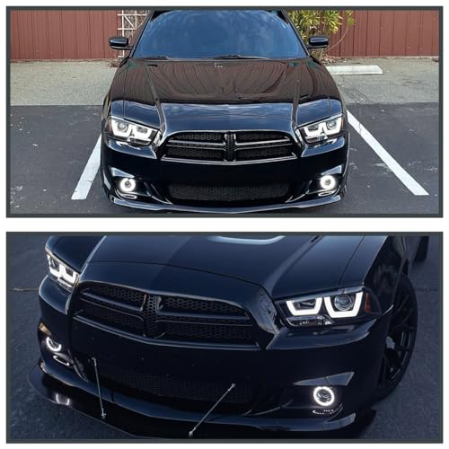 Chrome LED Dual Halo Projector Headlights for 2011-2014 Dodge Charger, Pair S2265