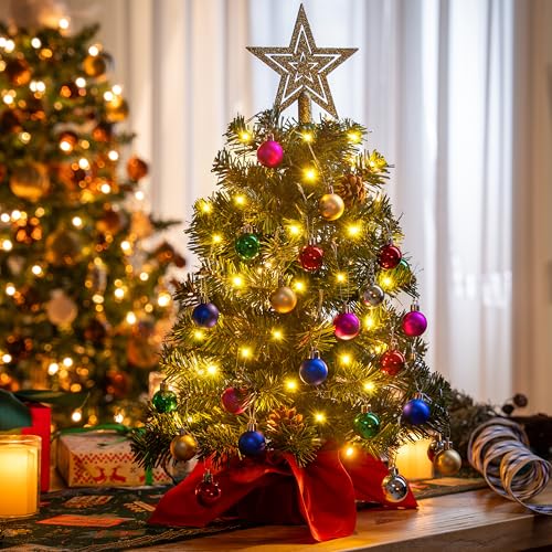24" Mini Christmas Tree Tabletop Set with LED Lights and Star Treetop Z113832