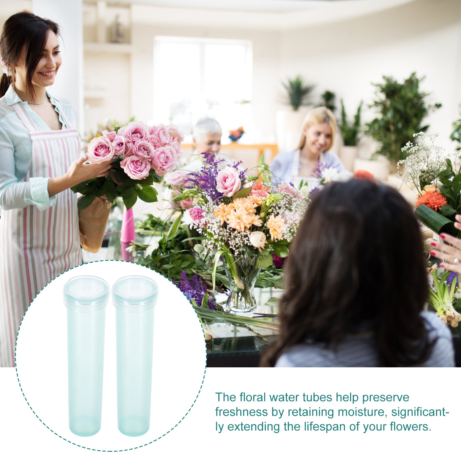 100 Pcs Water Tubes for Flowers Floral Plastic Vases Light Green S902327