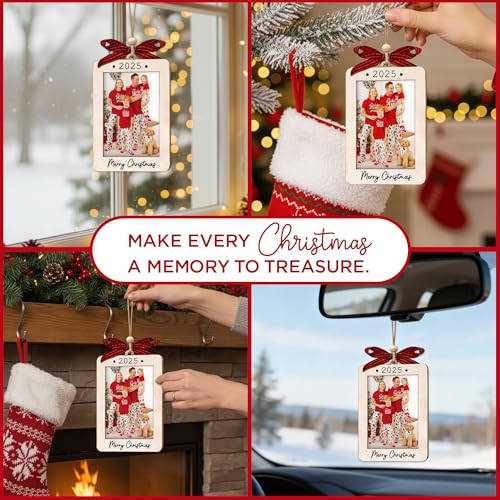Christmas Ornament Picture Frame - Wooden Landscape Photo Frame for Tree U347