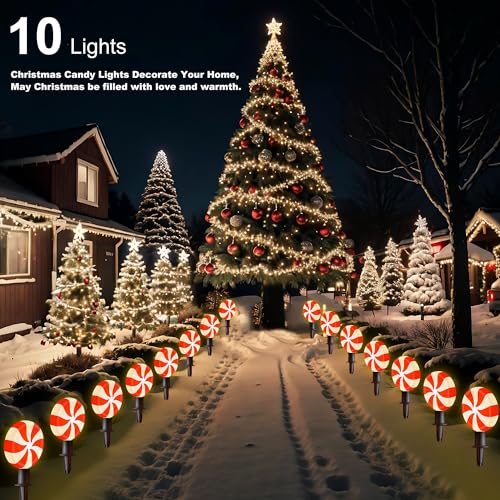 Unicorn Christmas Lollipop Pathway Lights, 10 LED Peppermint String Lights with Stakes Z721