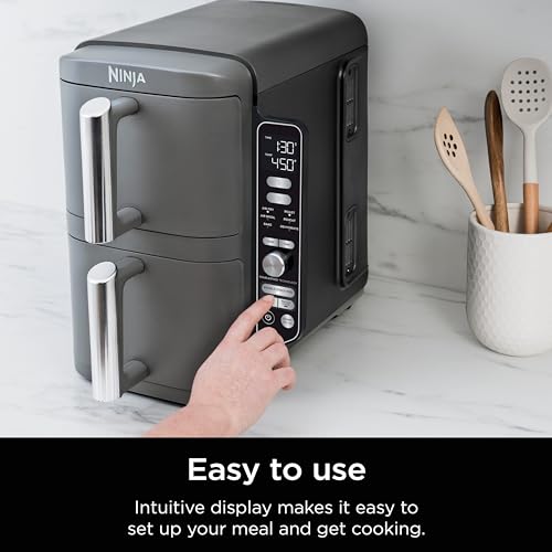 Air Fryer, 8 QT DoubleStack 2-Basket, Space Saving Design, 6-in-1, Roast & Bake, Dishwasher Safe Parts, Black N43591