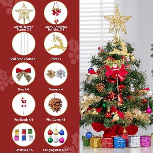 24" Mini Christmas Tree Tabletop Set with LED Lights and Star Treetop Z113832