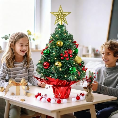 Tabletop Christmas Tree with LED Lights, 22-Inch Pre-Decorated Artificial Tree K796