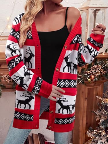 Funny Christmas Cardigan for Women Open Front Knit Coat W4033