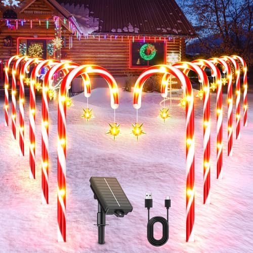 Solar Candy Cane Lights for Outdoor Christmas Decor, 72 LEDs, 10 Modes A470