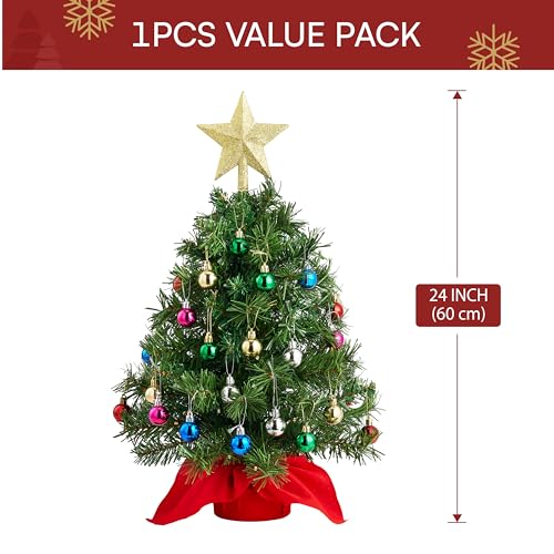 24" Mini Christmas Tree Tabletop Set with LED Lights and Star Treetop Z113832