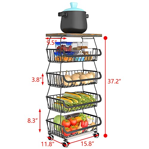 Kitchen Storage Baskets with Wheels, Metal Cart for Pantry V491
