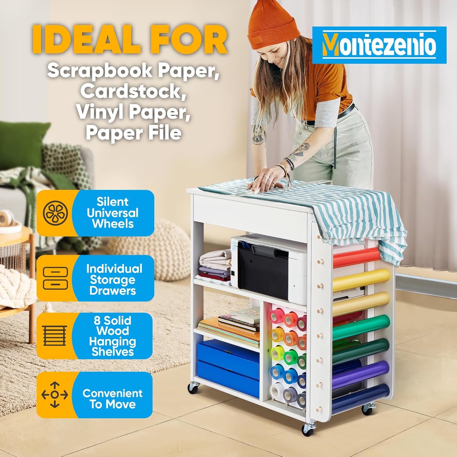 Rolling Craft Storage Cart with 23 Vinyl Roll Holder and Wheels N718025