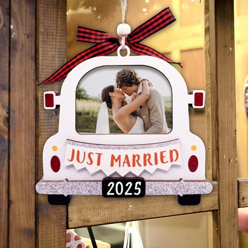 Christmas Ornament Picture Frame - Wooden Landscape Photo Frame for Tree U347