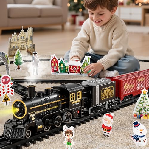 Large Train Set for Kids 4-8 with Sounds, Lights and Smoke H678