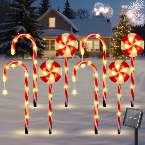 Solar Walkway Lights Outdoor, 8 Pack Candy Cane Christmas Decorations L731