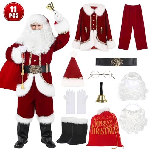 Men's Santa Costume Set Adult 11 Pieces Velvet N30992