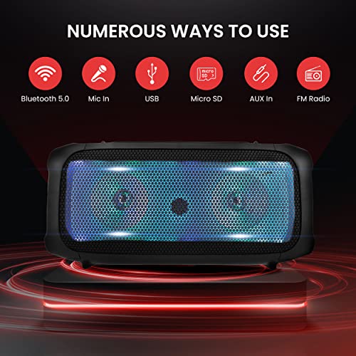 Wireless BT Portable Boombox Speaker - 600W Rechargeable, Stereo System with LED, FM/Aux/MP3/USB/SD, Includes Microphone C89643
